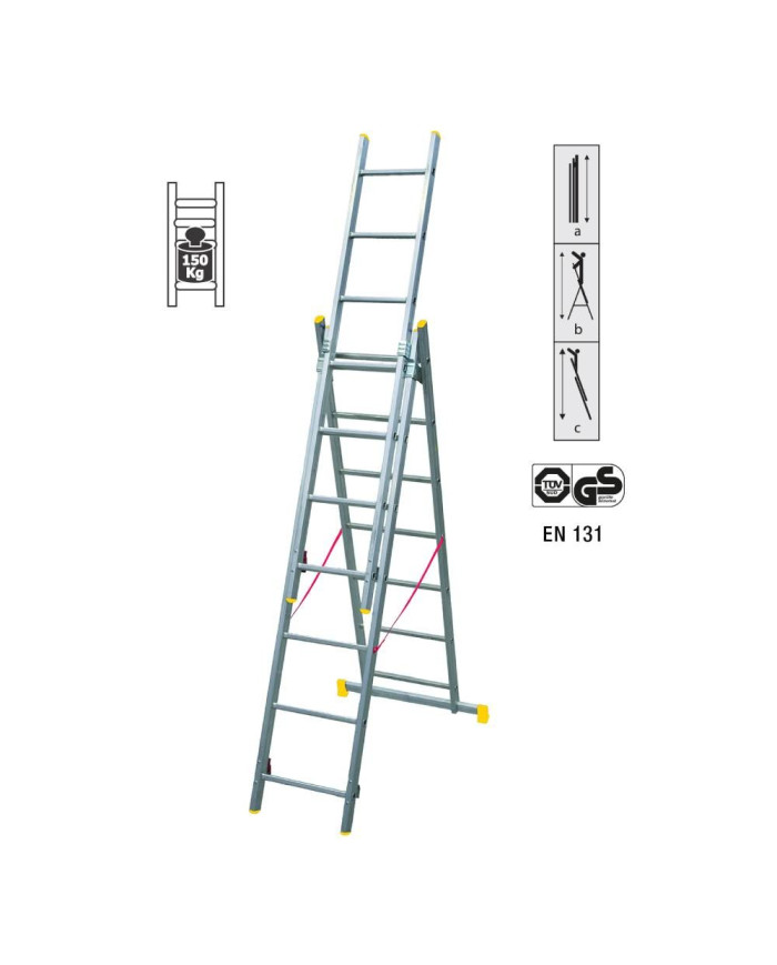 SCALA ALLUMINIO 3 RAMPE 3X9 GRADINI DA MT.2,58 A 6