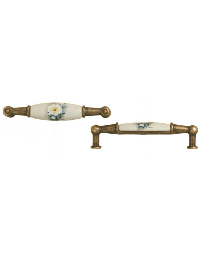 MANIGLIA PORCELLANA ANTICATO C/FIORE