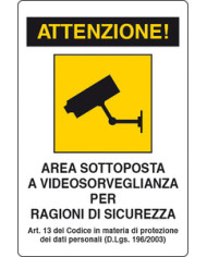 CARTELLO VIDEOSORVEGLIANZA ALLUMINIO  30X20