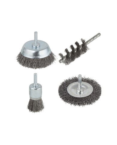 SET 4 SPAZZOLE METALLICHE D.6 ATTACCO CILINDRICO