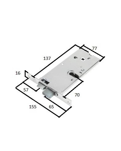 SERRATURA FASCIA H77 ENT 70 ART 86002 FRONT 16MM