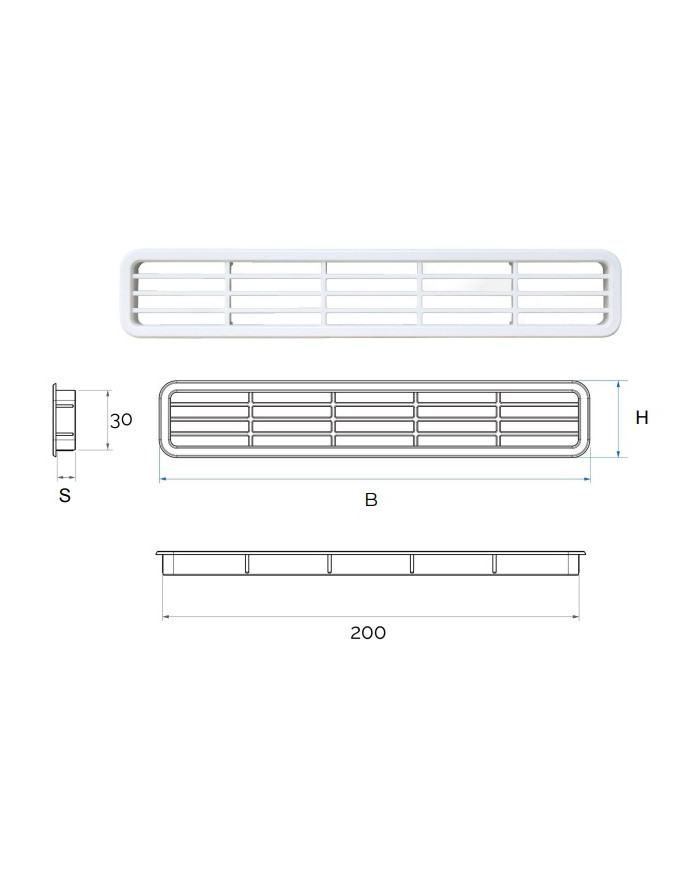 GRIGLIA BIANCA ABS INCASSO CM.200X30 MM