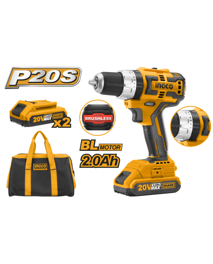 TRAPANO AVVITATORE IMPULSI BRUSHLESS 20V CON 2 BAT