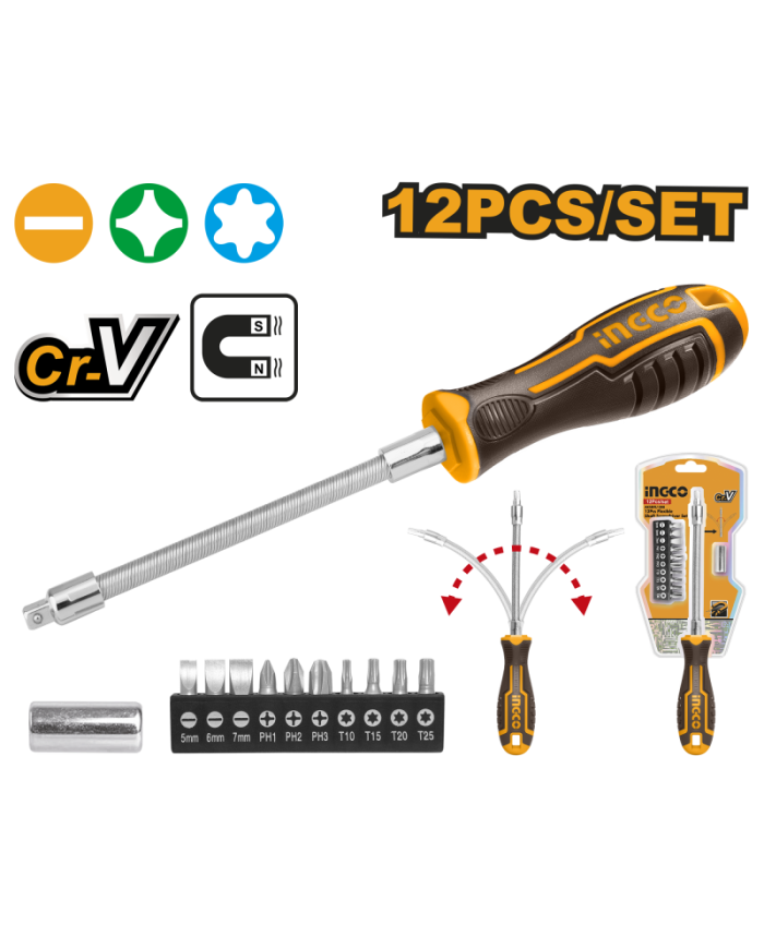 SET 12 CACCIAVITI FLESSIBILI C/INSERTI