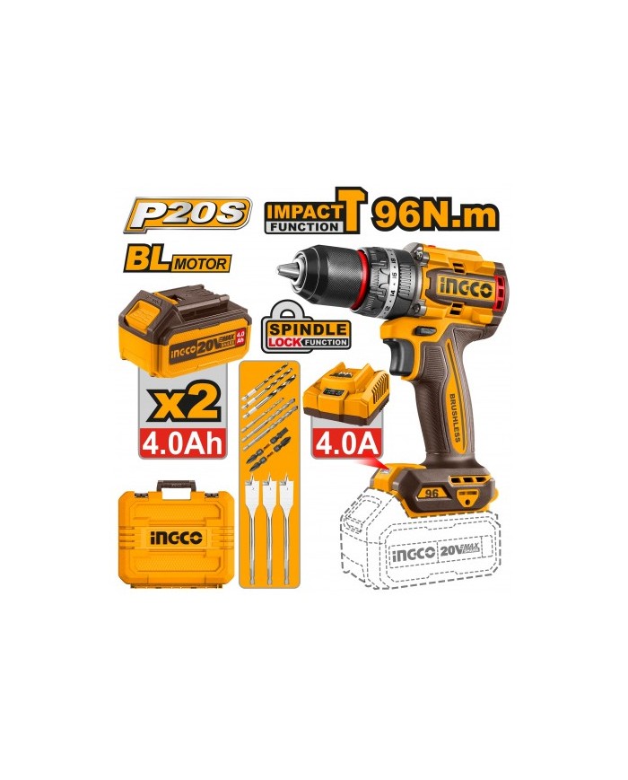 TRAPANO A PERCUSSIONE BRUSHLESS 96N 2BATTERIE 4A