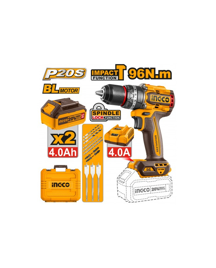 TRAPANO A PERCUSSIONE BRUSHLESS 96N 2BATTERIE 4A