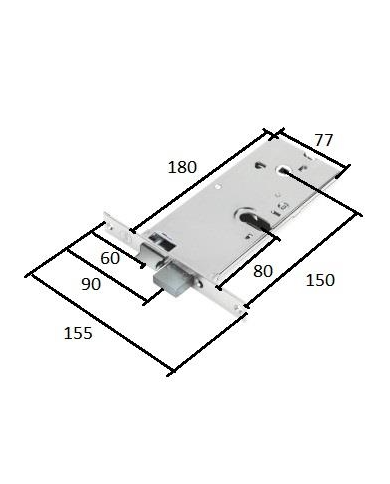 SERRATURA FASCIA H77 ENT 80 ART 86002 FRONT 16MM