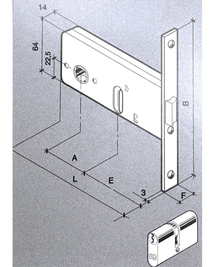 SERRATURA X ALLUMINIO IN FASCIA MM.80 F.16
