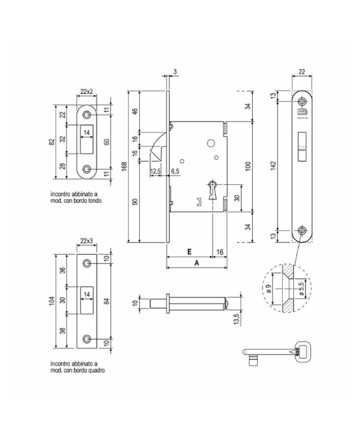 SERRATURA  SCORREVOLE  LEGNO MM.50 BRONZATA PATENT