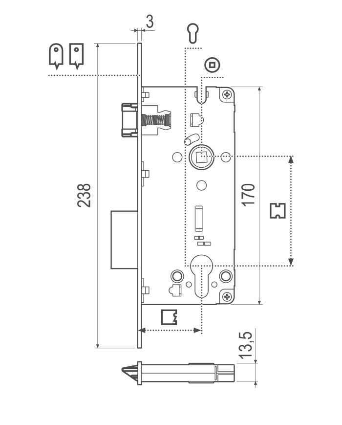SERRATURA YALE X LEGNO MM.45 OTTONATA