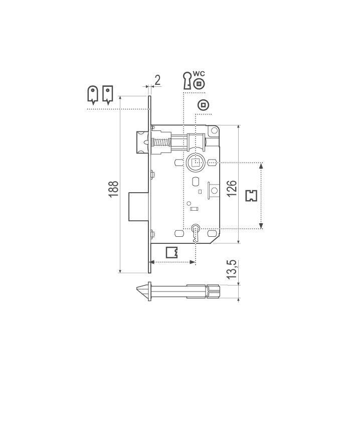 SERRATURA PATENT OTTONATA MM.40 BORDO QUADRO