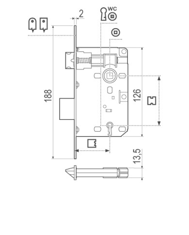 SERRATURA PATENT CROMATA OPACA MM.45 BORDO QUADRO