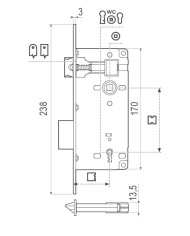 SERRATURA PATENT D90 OTTONATA MM.45 BORDO QUADRO