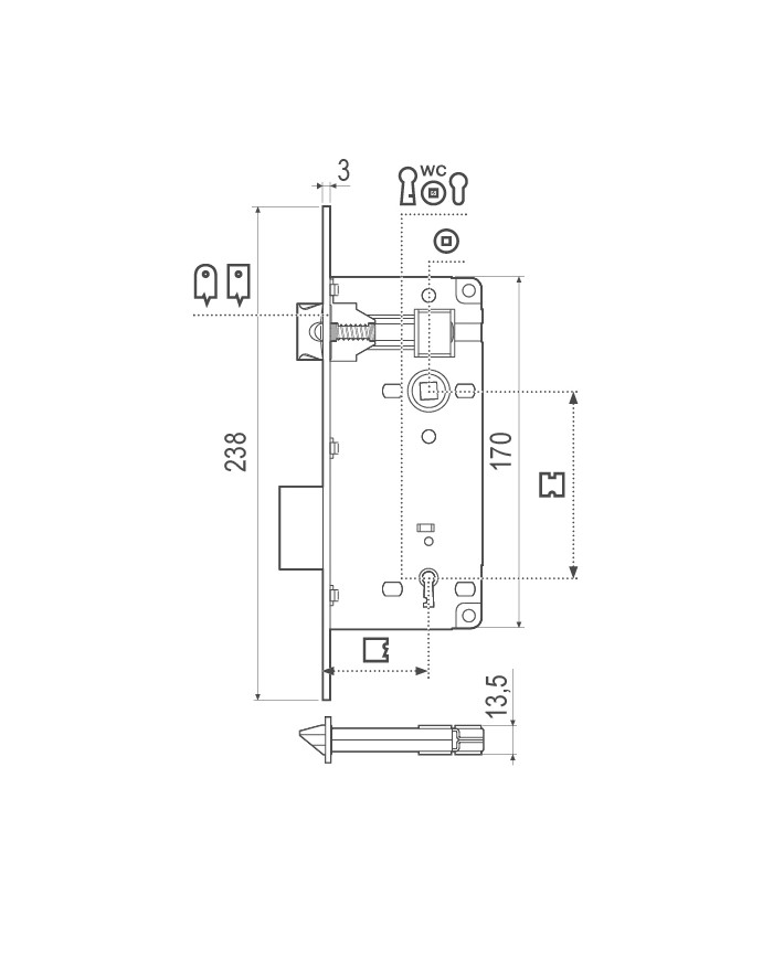 SERRATURA PATENT D90 OTTONATA MM.50 BORDO QUADRO