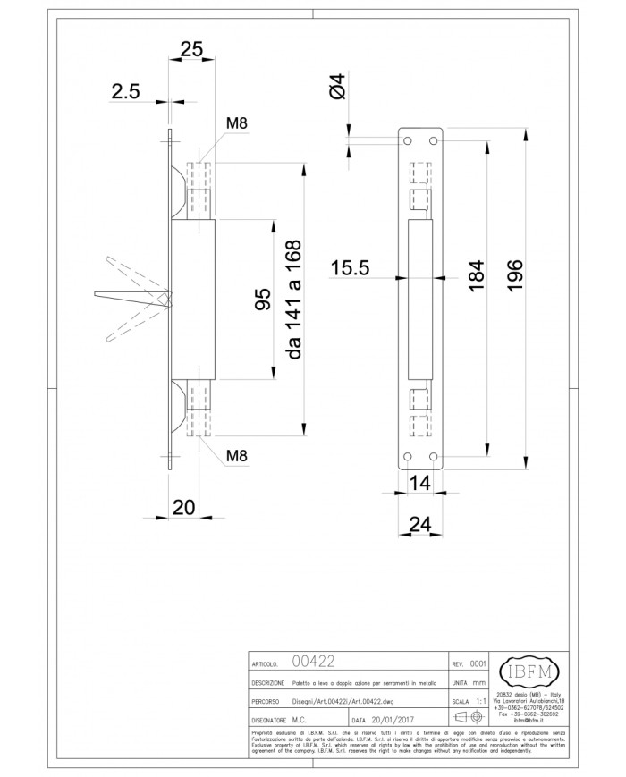 CATENACCIO A LEVA DOPPIA AZIONE FRONTALE 24X194