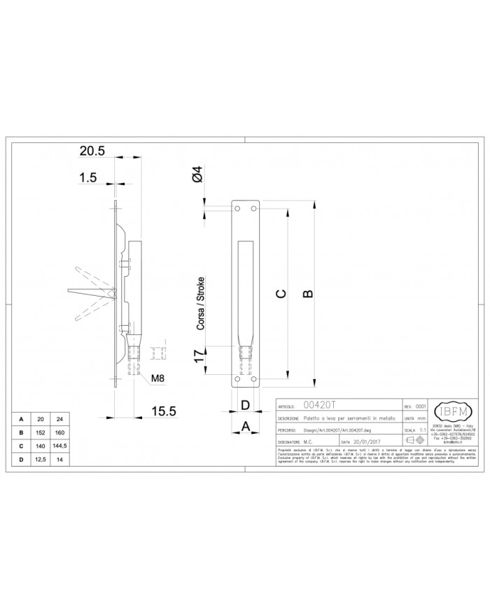CATENACCIO A LEVA INCASSO MM. 20