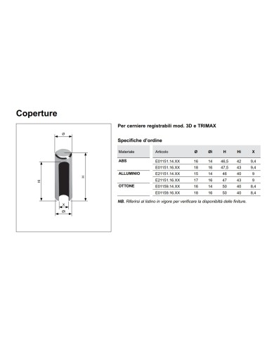 COPERTURA REGOLABILE BRONZO CH. MM.14