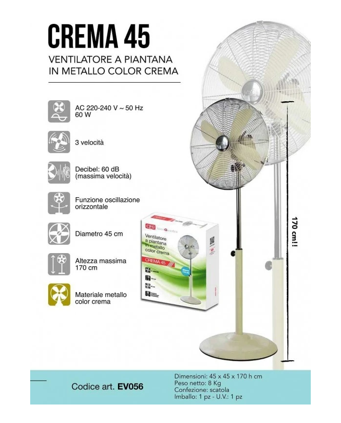 VENTILATORE DA TERRA METALLO CREMA