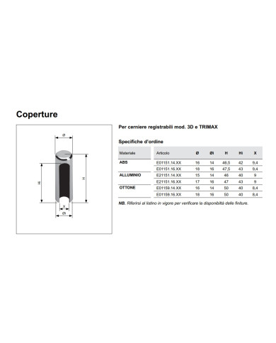 COPERTURA REGOLABILE CROMO SATINATA MM.16