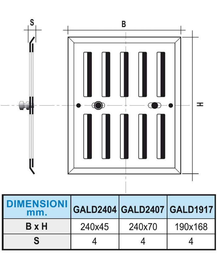 GRIGLIA  CON DOSATORE POMELLO 240X70