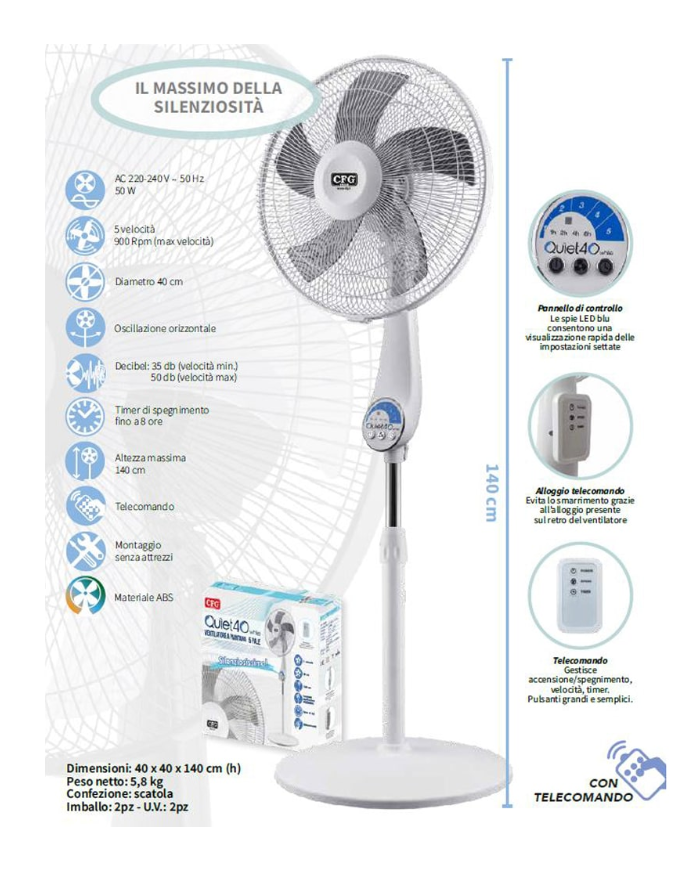 VENTILATORE PIANTANA CM 40 BIANCO