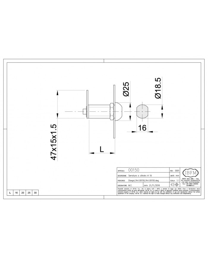 SERRATURA A NASELLO MM.16