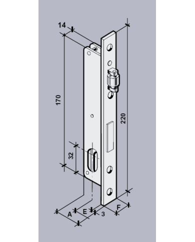 SERRATURA PROFILO ALLUMINIO E.25 CILINDRO MM.54