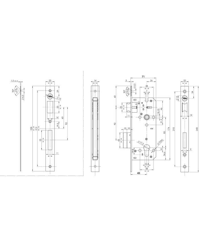 SERRATURA INFILARE YALE MM.45 CROMO SATINATO