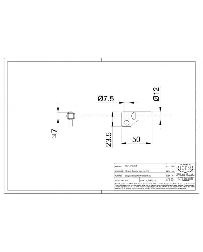 CHIAVE TAVELLINO QUADRA METALL