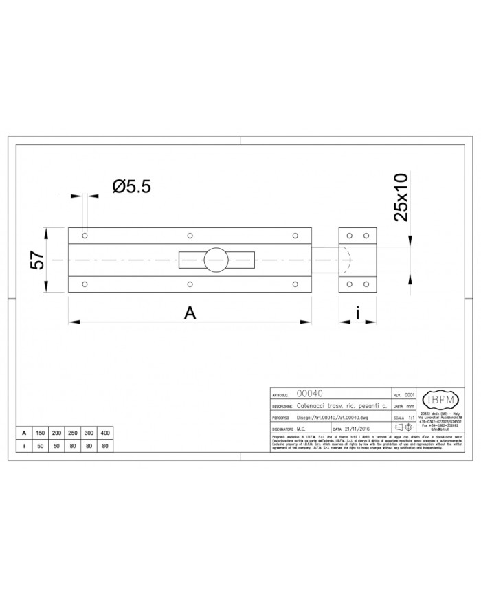 CATENACCIO ORIZZONTALE PESANTE BRONZO CM.15