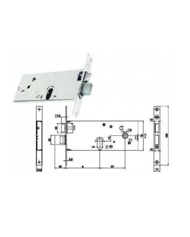 SERRATURA FASCIA H77 ENT 70 ART 86002 FRONT 16MM