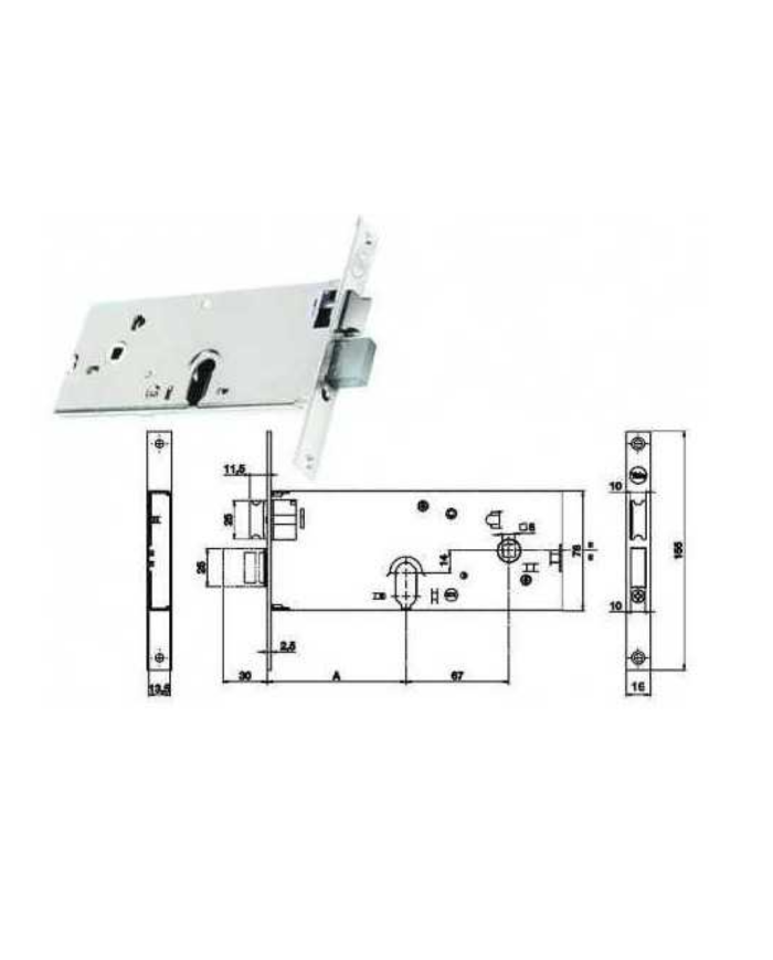 SERRATURA FASCIA H77 ENT 70 ART 86002 FRONT 16MM
