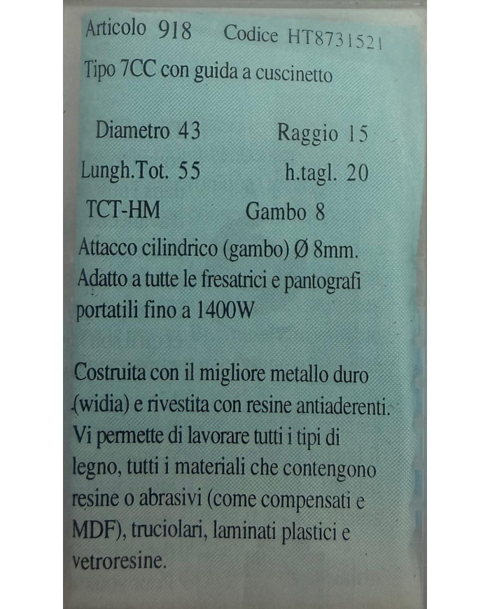 FRESA PER LEGNO TP.7CC R.15 D.43 G.8