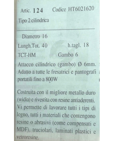 FRESA PER LEGNO TCT D.16 G.6