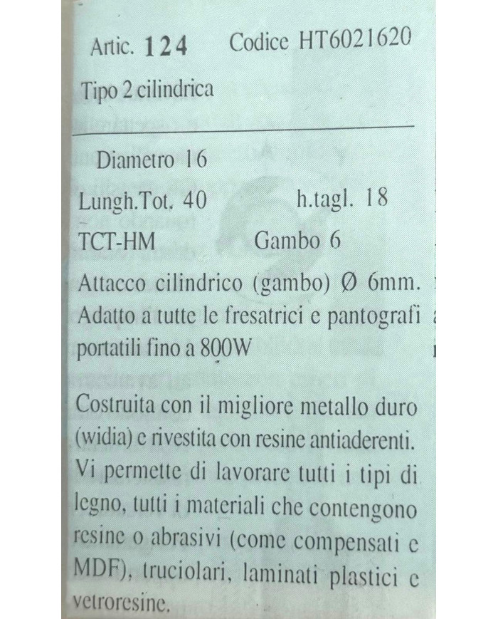 FRESA PER LEGNO TCT D.16 G.6