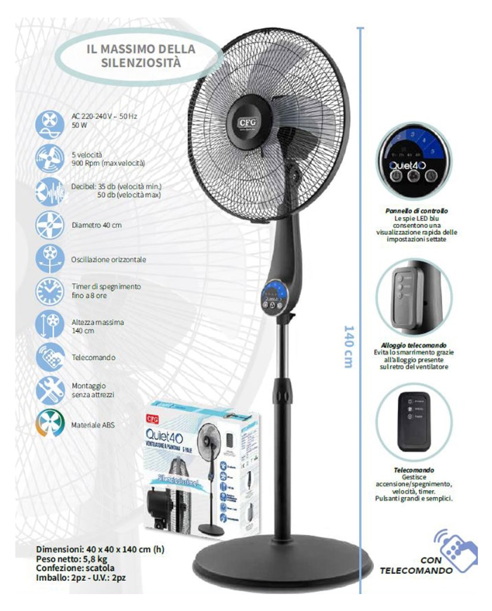 VENTILATORE PIANTANA CM 40 NERO