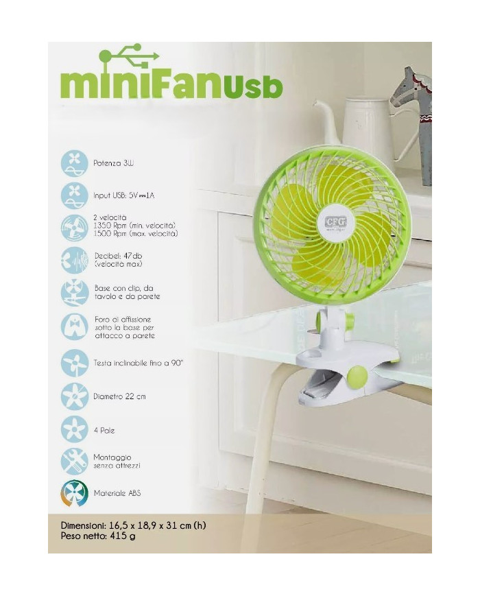 VENTILATORE PORTATILE CON CLIP MINI FAN USB COLORA
