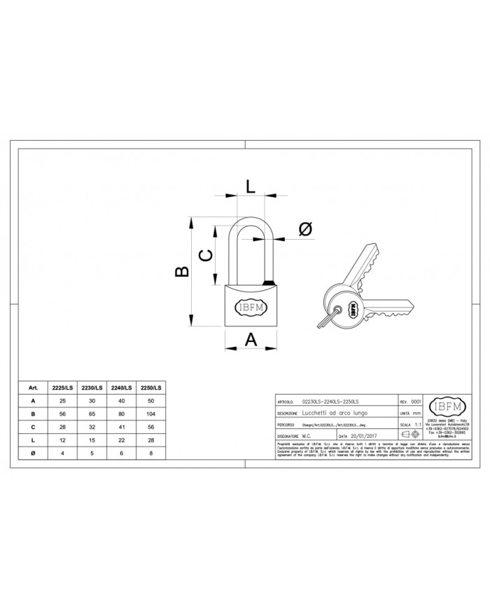 LUCCHETTO ARCO LUNGO MM.25