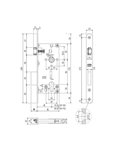 SERRATURA OTTONATA F22 BORDO TONDO