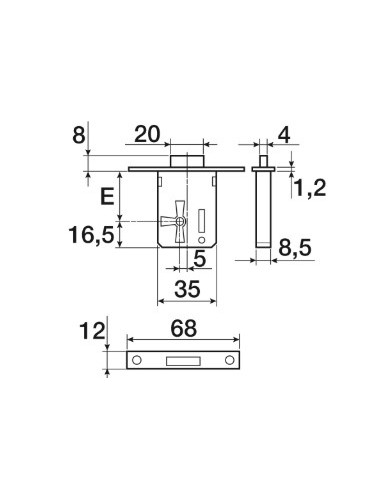 SERRATURA CASSETTO INCASSO MM.25 SX