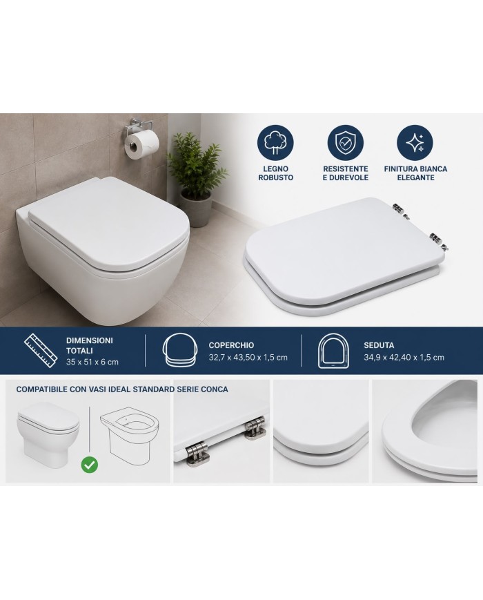 SEDILE COPRIVASO WC IN LEGNO CONCA BIANCO IDEAL ST