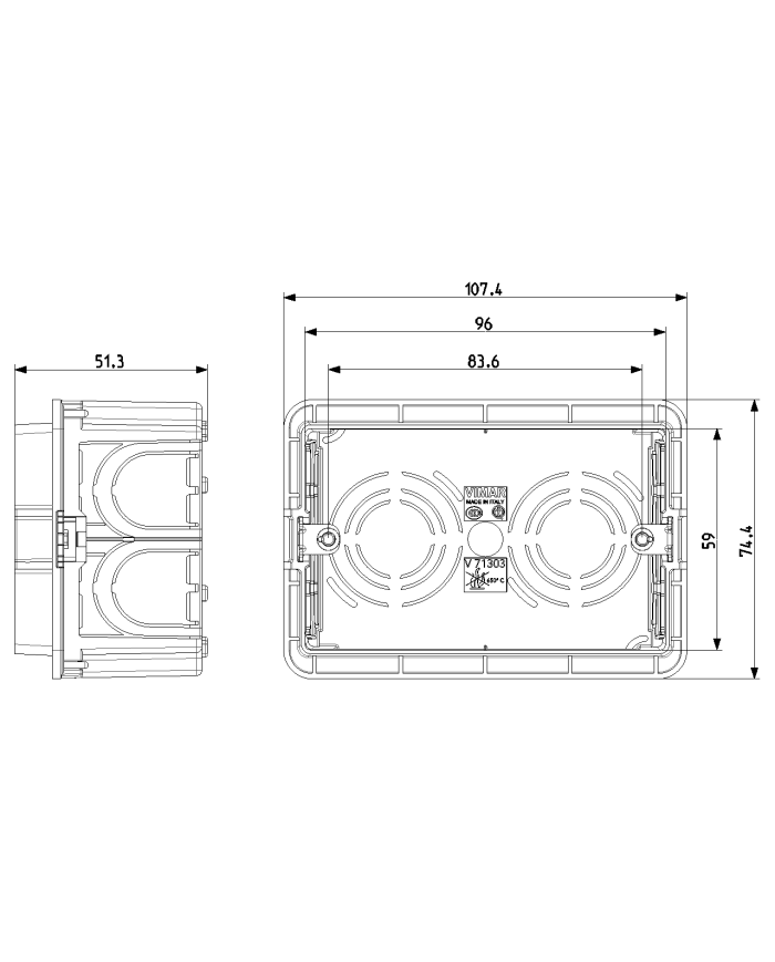 SCATOLA INCASSO 3POSTI  VIMAR 96X49.8MM