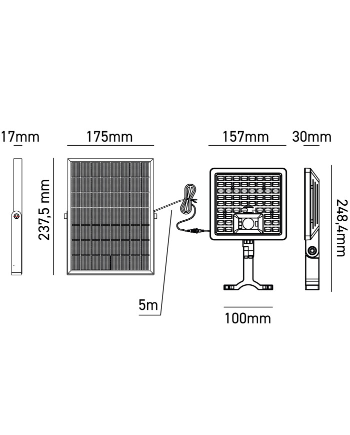 PROIETTORE SOLARE RICARICABILE LED 20W