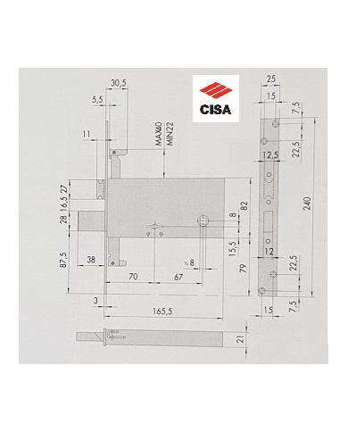 SERRATURA FASCIA TRIPLICE DM E70 CATENAC. E SCROCC