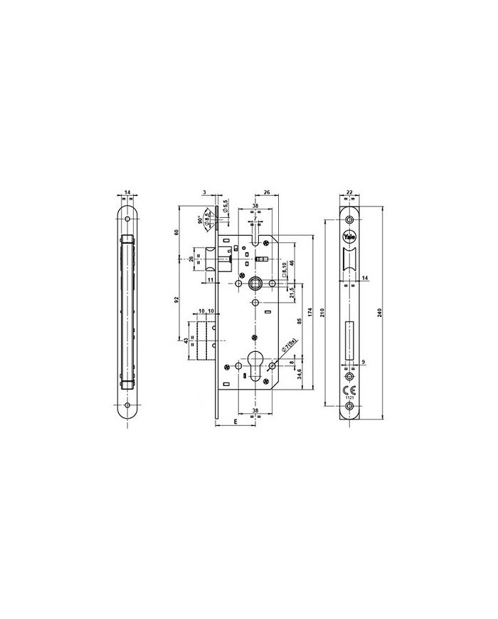 SERRATURA INFILARE YALE MM.40 CROMO SATINATO
