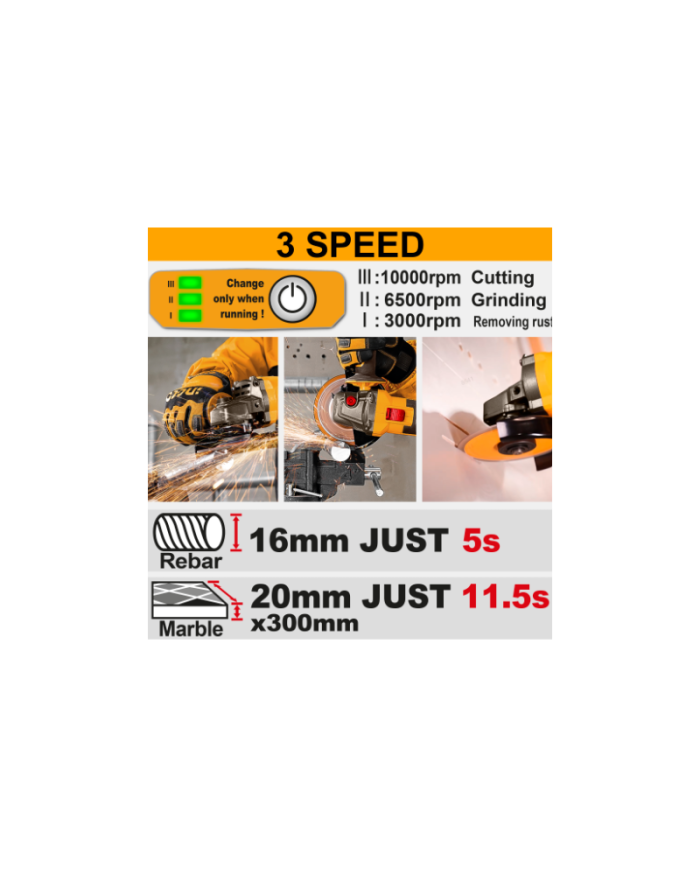 SMERIGLIATRICE 42V 1280W 115MM 2BAT+CARICABATTERIE