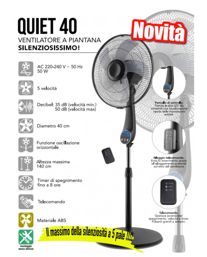 VENTILATORE PIANTANA CM 40 NERO